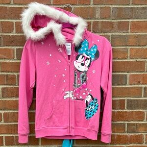 EUC Sz XL Disney Pink Hoodie with Minnie Mouse and Fur Trim